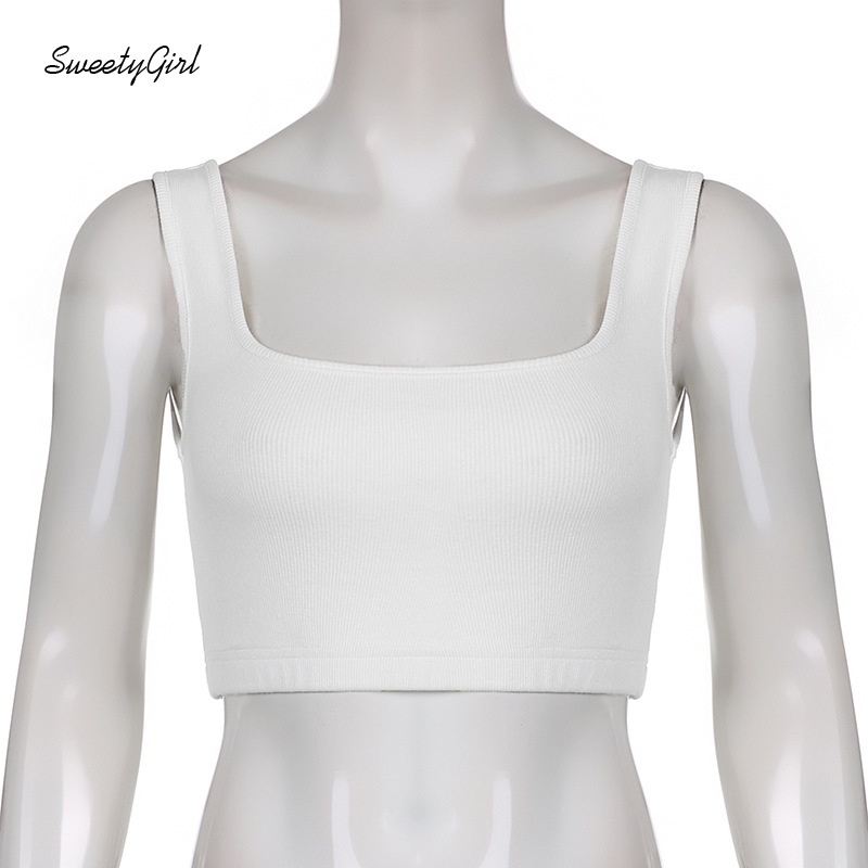 Áo tank top cổ vuông màu trơn chất liệu cotton thời trang cho nữ