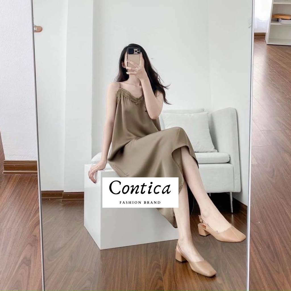 Váy lụa 2 dây phối ren siu hot - Chất lụa satin cao cấp siêu mềm min, mát lịm - CONTICA CLOTHING | BigBuy360 - bigbuy360.vn