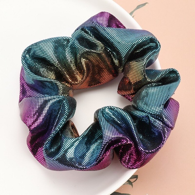 Cột tóc Scrunchie mầu loang nhũ phản quang