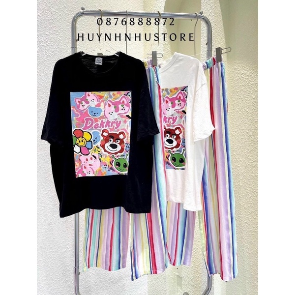 Set áo thun hoạt hình quần suông lụa xinh xắn ( quần có túi) T0