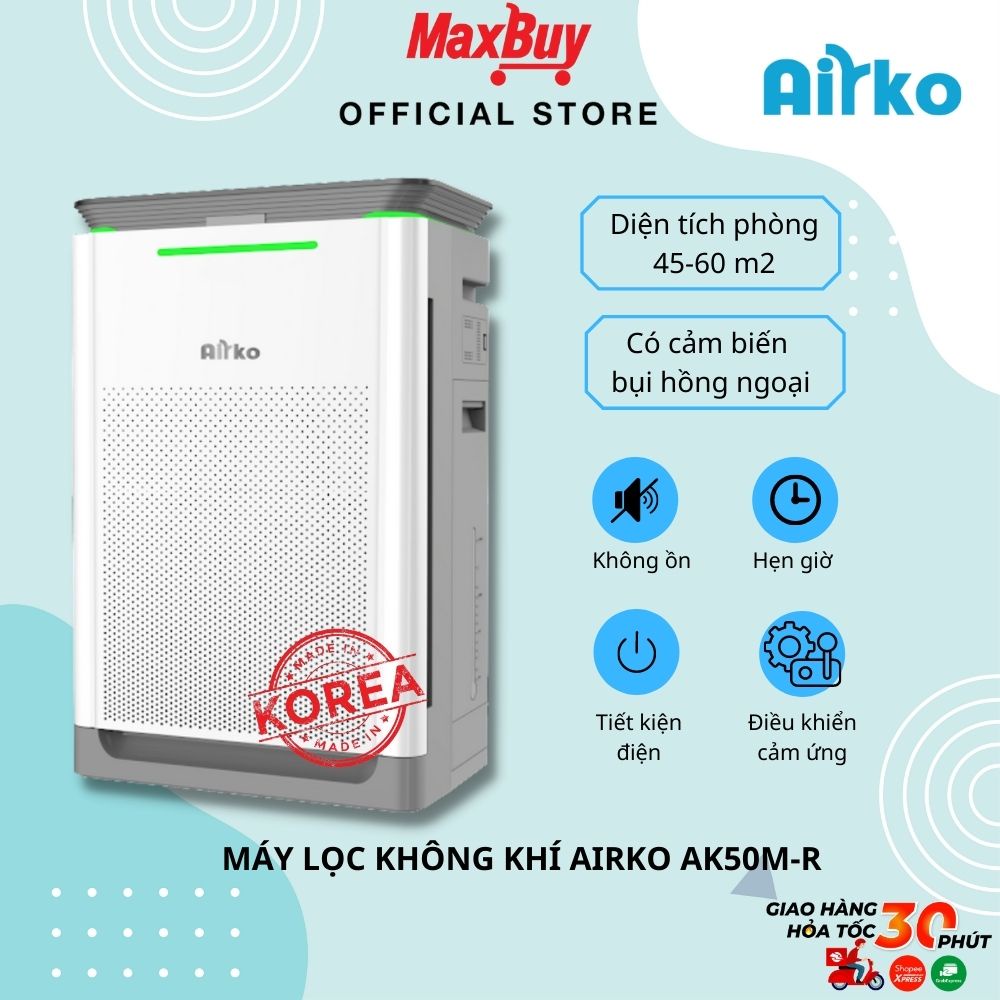 Máy lọc không khí Airko AK50M-R, diện tích sử dụng 45-60m2, có cảm biến bụi hồng ngoại, made in korea, bảo hành 12 tháng