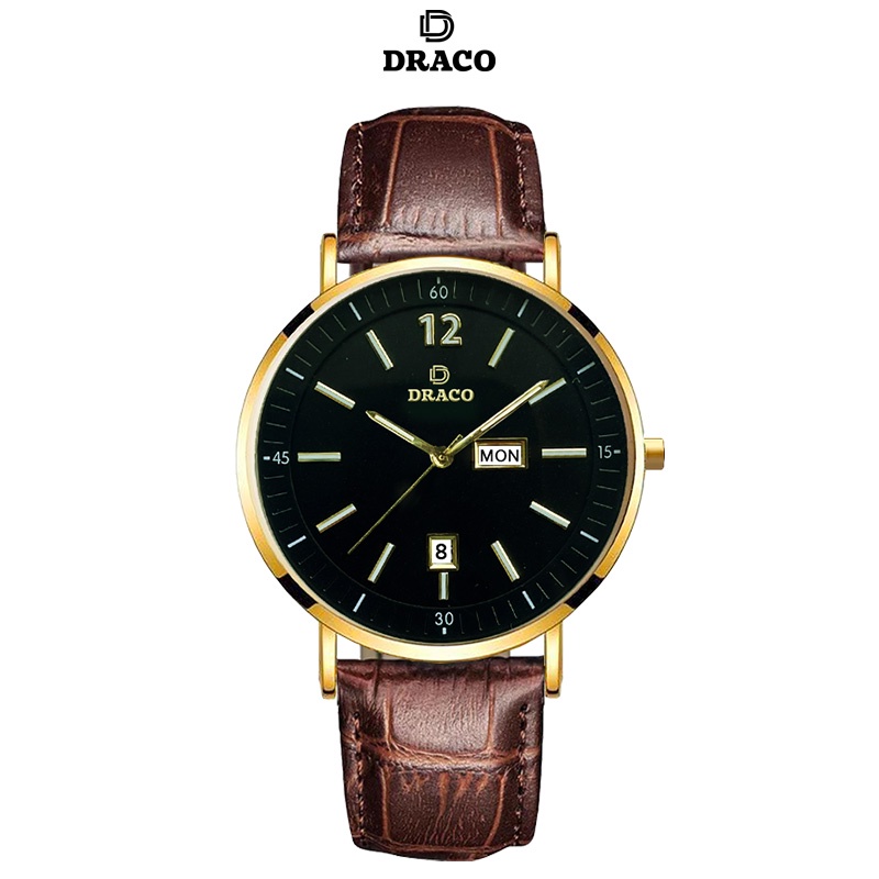 Đồng hồ nam Draco D21-ST01 "The First boy" VÀNG ĐEN DÂY DA NÂU- thời trang nam