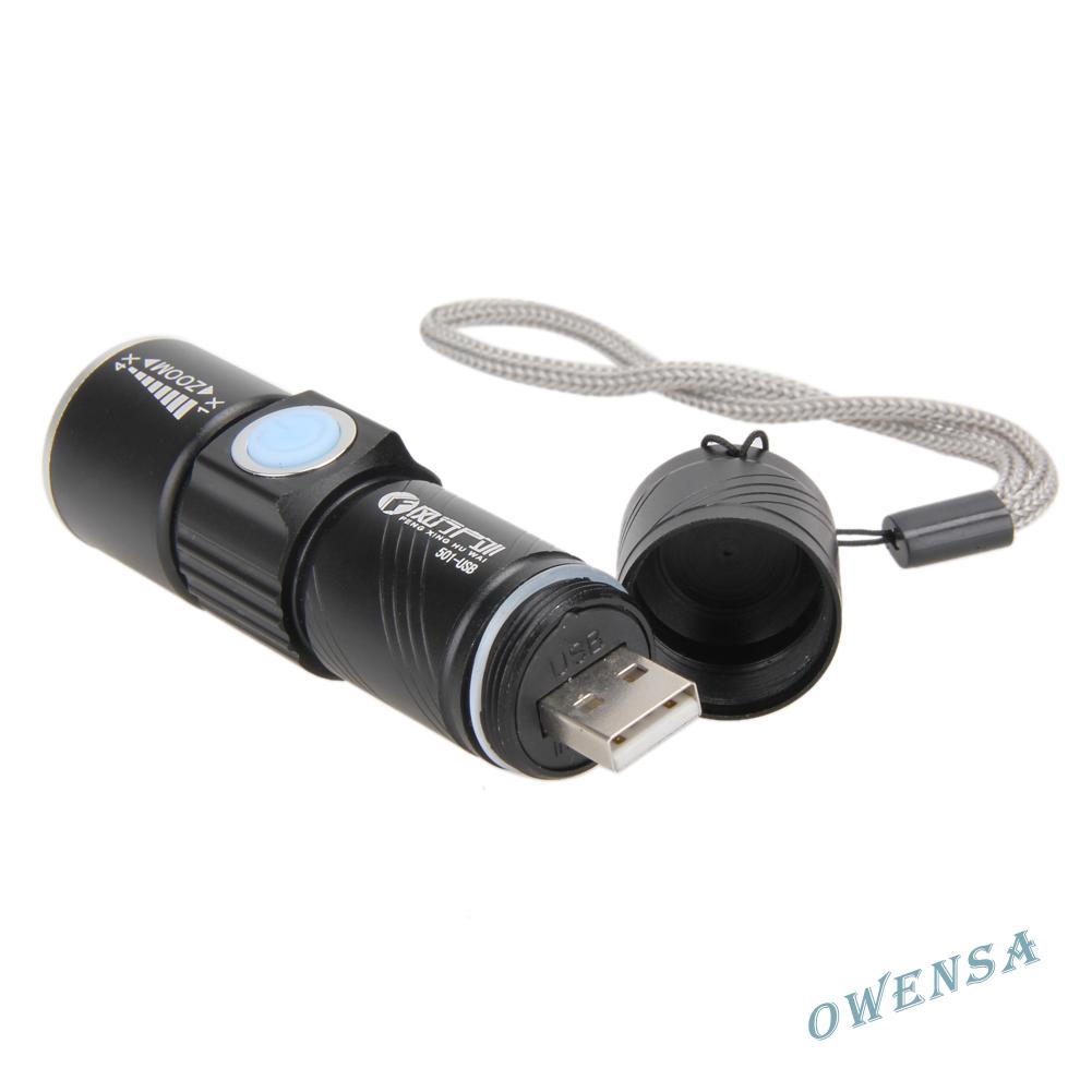 owen}800LM CREE LED Torch Zoomable Waterproof USB Rechargeable Flashlight Torch