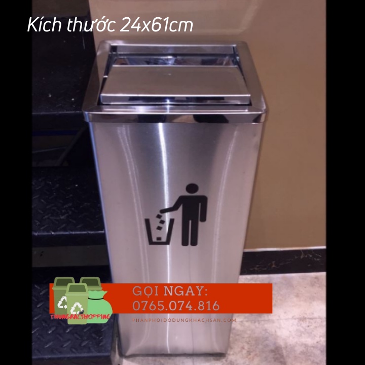 Thùng rác inox hình vuông nắp lật xoay