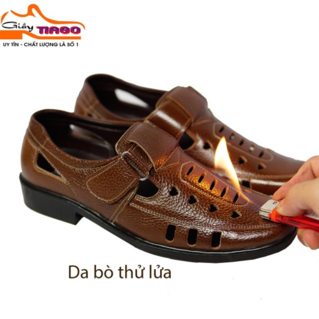 Giày rọ nam [uy tín- Bh 2 năm] trung niên đi mùa hè chất da bò thật, đế giày được khâu chắc chắn, da bò thật 100%