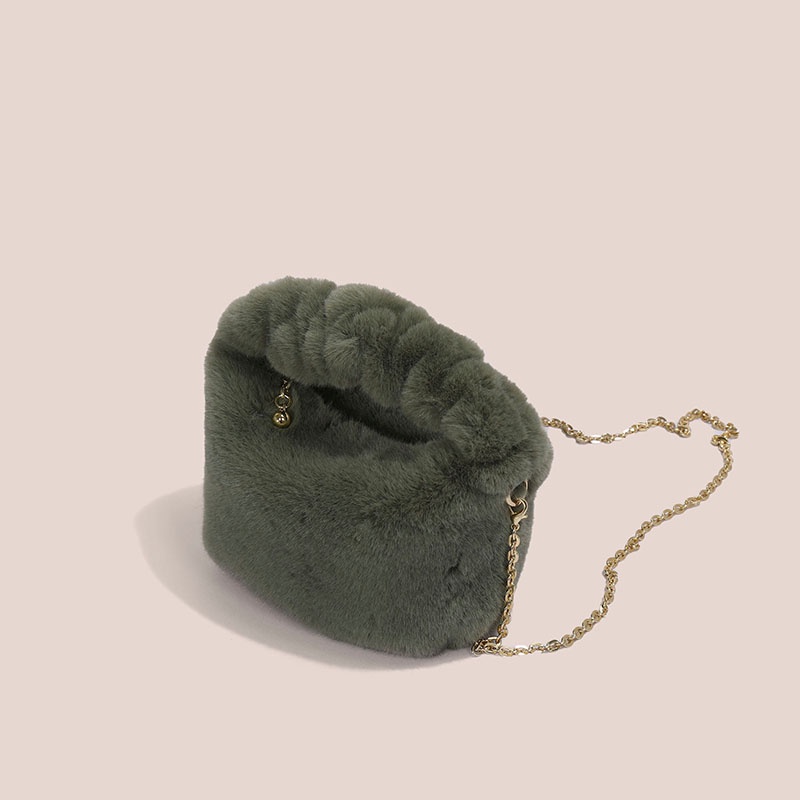 Chaika Kilter Túi Đeo Chéo Vai CK1351 Bằng Vải Lông Màu Trơn Phối Dây Xích Thời Trang Thu Đông Cho Nữ