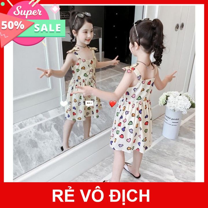 Váy Hai Dây Tim Nhí Xinh Xắn Cho Bé Gái (V007)