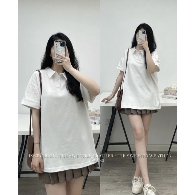 Áo pull trơn chất thô mặt tuyết tay lỡ cổ polo basic