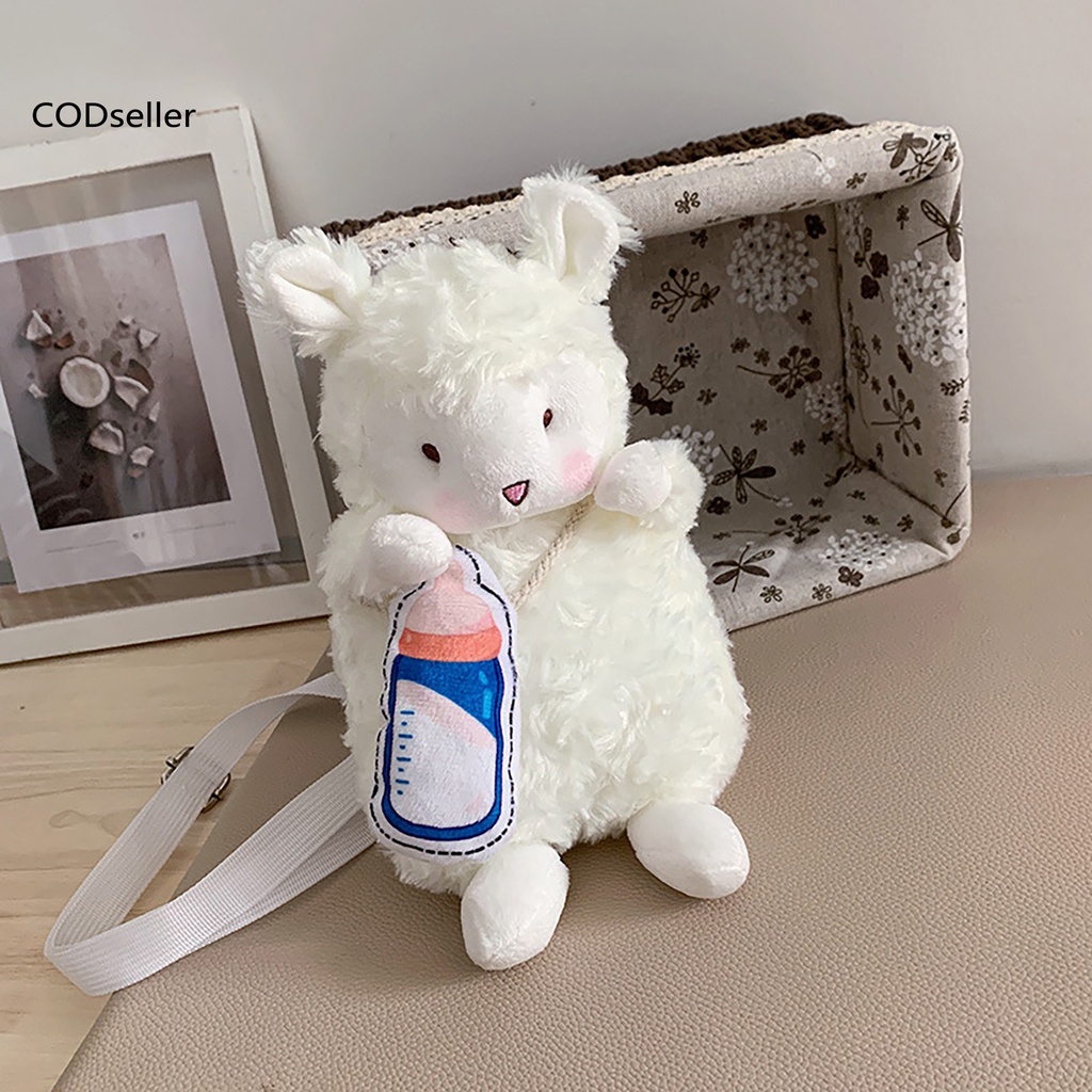 COD_ Plush Crossbody Bag Cartoon Sheep Shape Zipper Closure Handbag Accessories for Daily Life