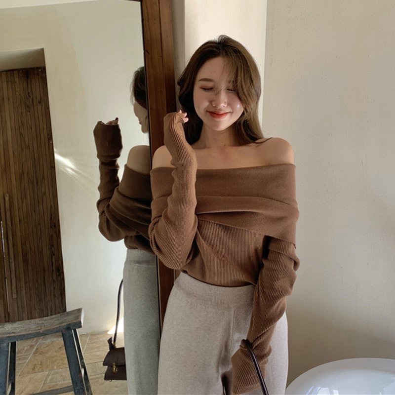 Áo len tăm trễ vai, áo len tăm body dài tay | BigBuy360 - bigbuy360.vn