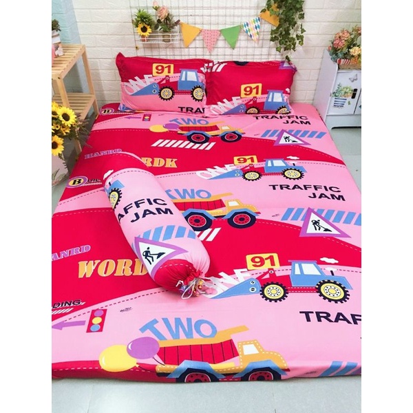 Bộ ga giường và vỏ gối Thun Hàn Xe Ô Tô cho bé