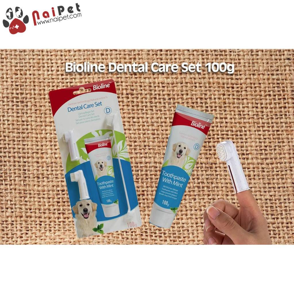 Bộ Đánh Răng Kem Đánh Răng Bàn Chải Đánh Răng Chó Mèo Dental Care Set Bioline 100g