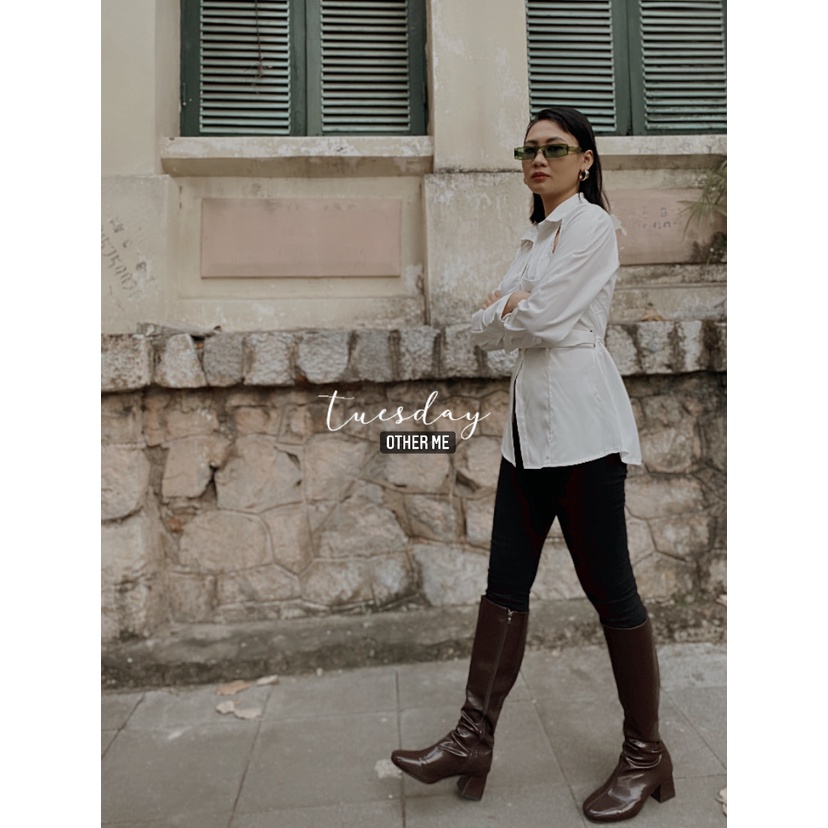 Kimiko white tie shirt áo sơ mi trắng xẻ lưng dài tay | BigBuy360 - bigbuy360.vn