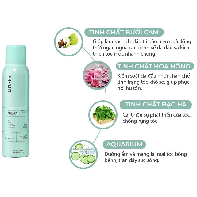 Dầu Gội Khô Xịt Lifusha Chống Bết Cấp Tốc Giúp Tóc Phồng Suôn Mượt Nội Địa Trung Dry Hair Spray 150ml