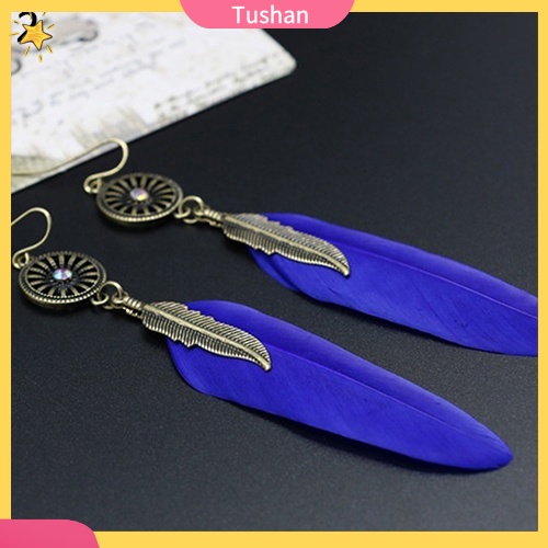 Khuyên tai hợp kim phối lông vũ thời trang vintage