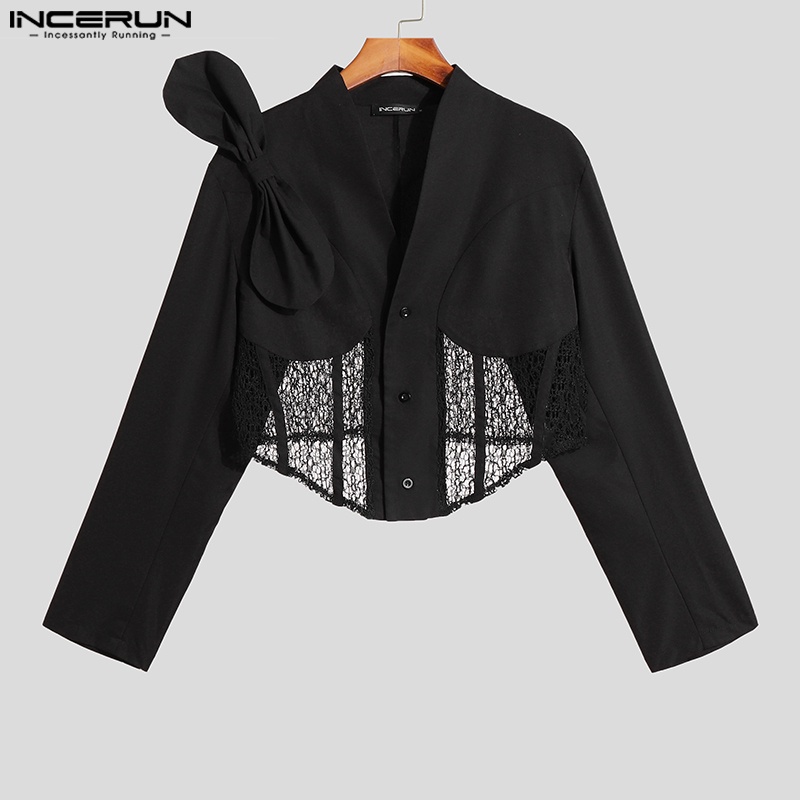 Áo sơ mi Incerun tay dài cổ chữ v cài nút họa tiết nơ bướm thời trang dự tiệc cho nam