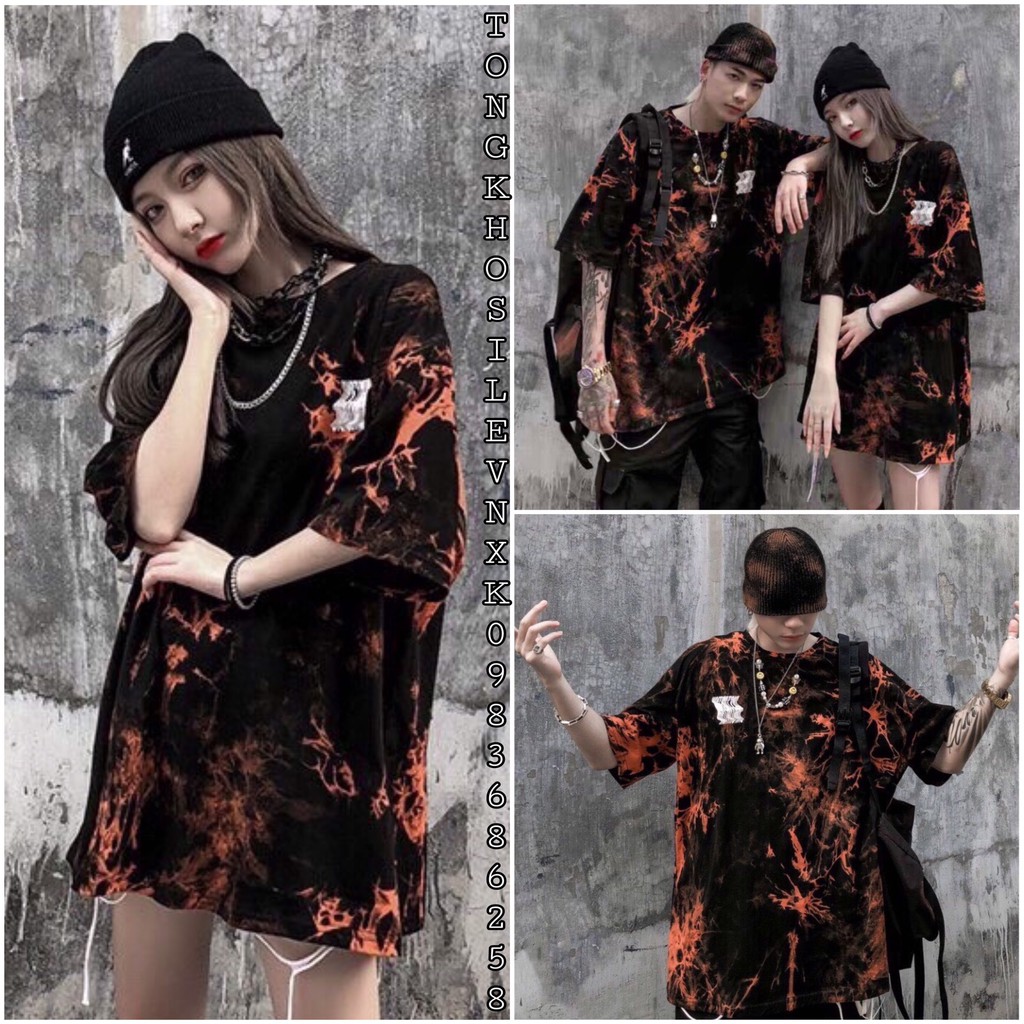 ÁO THUN TAY LỠ HỌA TIẾT LOANG CAM ĐEN dáng thụng ulzzang