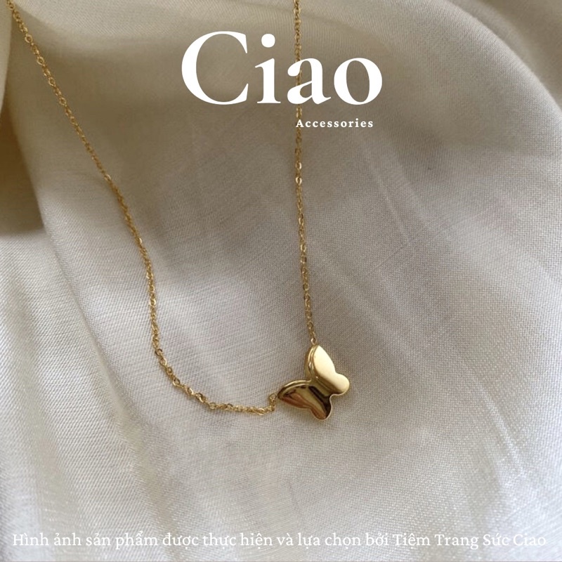 [HOẢ TỐC 1H] Dây chuyền/ Vòng cổ titan không gỉ thiết kế hình bướm xà cừ tinh tế Isabella Ciao