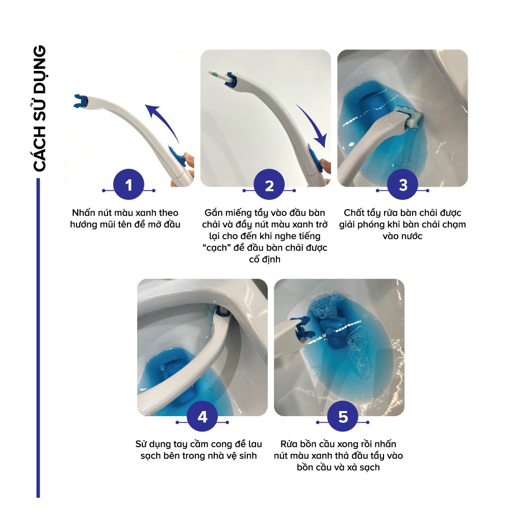 Bộ cọ tẩy rửa bồn cầu,Toilet cleaner đầu cọ dùng 1 lần tiện lợi
