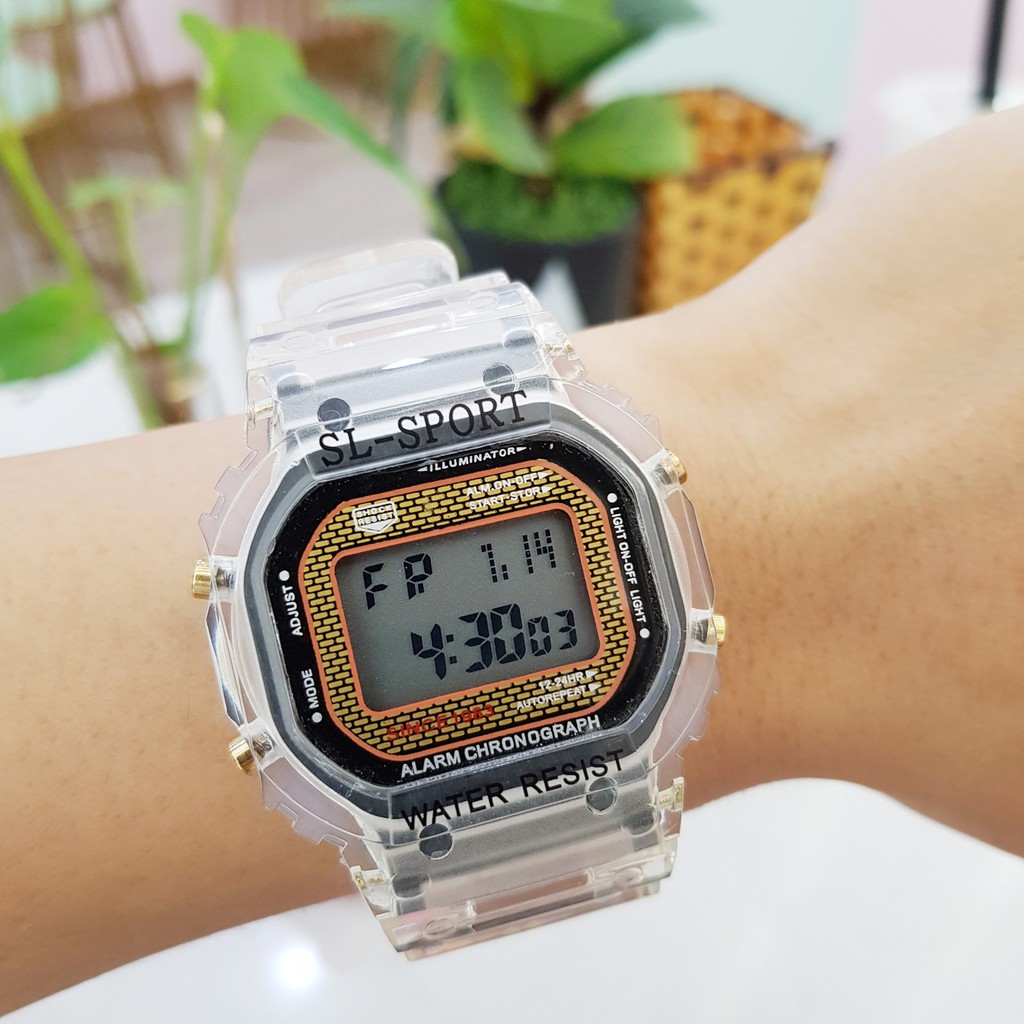 Đồng hồ thể thao điện tử nam nữ SL sport mặt vuông dây cao su trong cá tính chính hãng Tony Watch 68