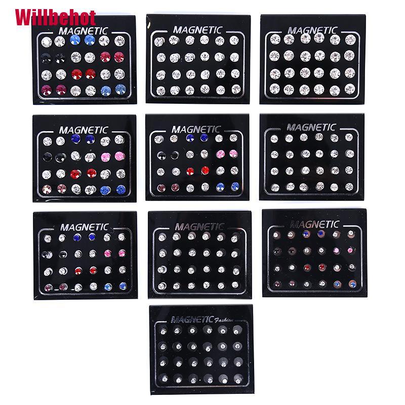 Set 24 khuyên tai tròn không cần bấm lỗ đính đá kim cương giả