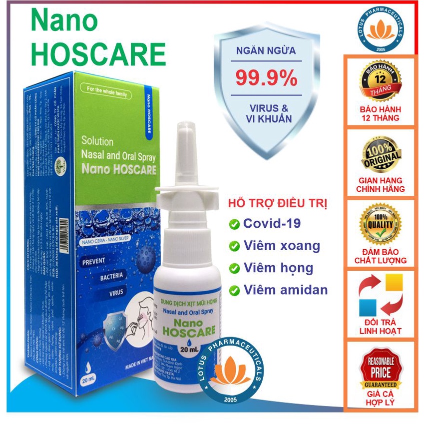 ✽Nano HOSCARE 20ml - Bình xịt mũi họng kháng khuẩn. Kèm quà tặng giá 39K | Lotuspharma