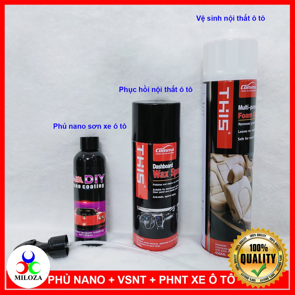 [COMBO VSNT + PHNT + NANO] Vệ Sinh, Phục Hồi Nội Thất Xe Ô tô - Phủ Nano Chống Nước Xe Hơi - MILOZA Nhập Khẩu