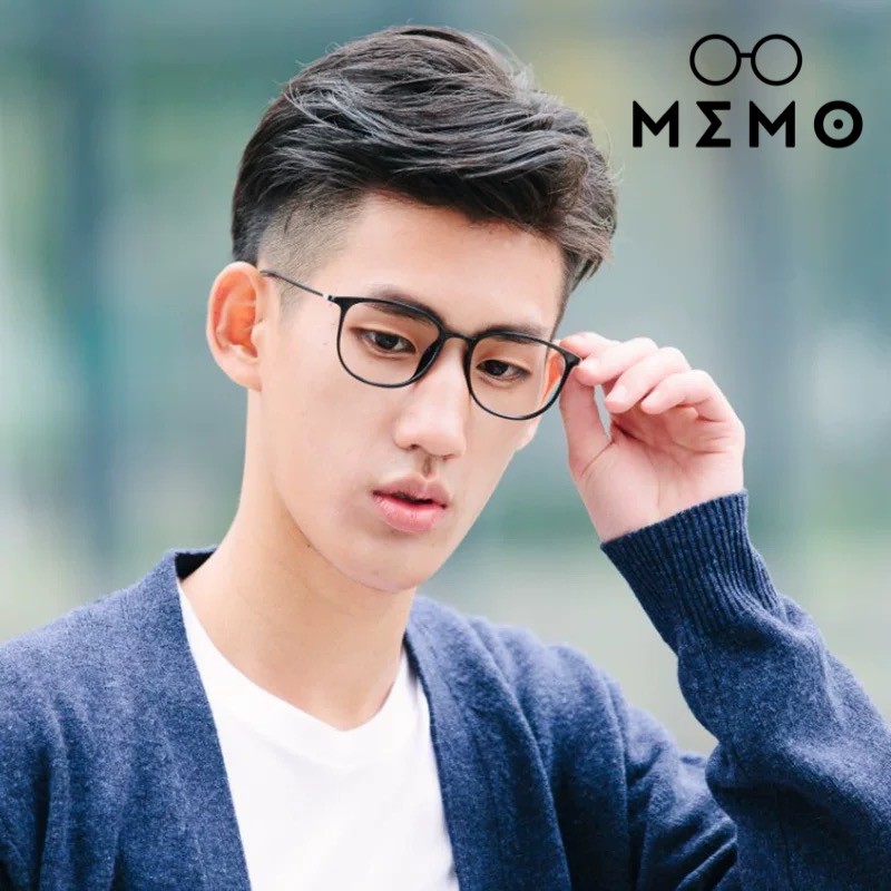 Mắt kính cận nam MEMO gọng tròn, càng kính kim loại mảnh nhẹ phong cách thời trang Hàn Quốc màu đen-R22