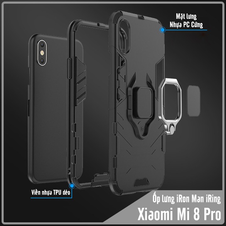 Ốp lưng Xiaomi Mi 8 Pro iRON - MAN IRING Nhựa PC cứng viền dẻo chống sốc