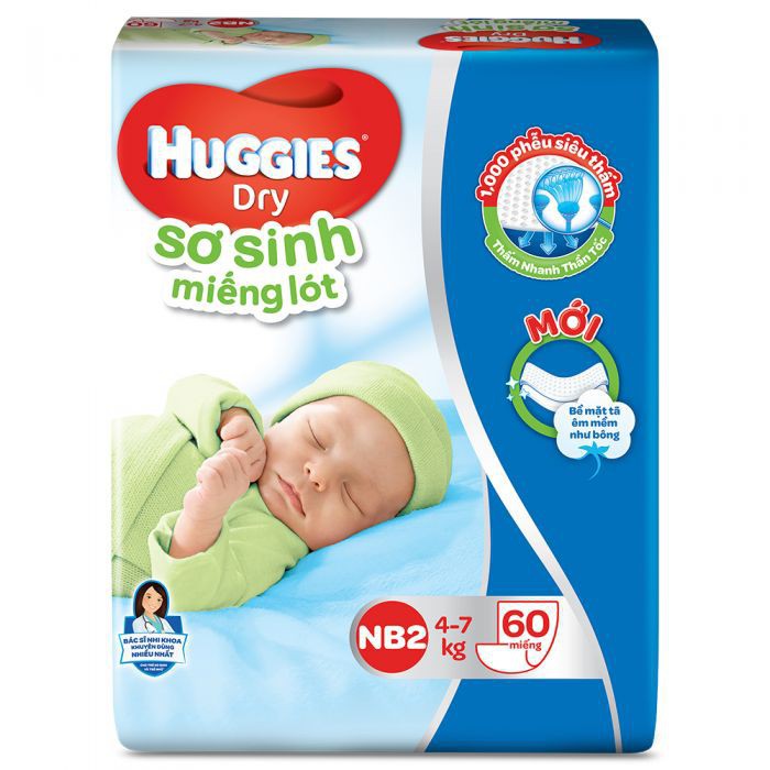 [GIÁ TỐT] Miếng lót sơ sinh Huggies Dry NB 1 - 100 miếng/ NB2 - 60 miếng