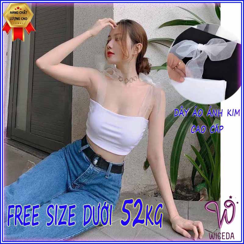 Áo 2 dây croptop ruy băng,áo kiểu ống nơ xinh đẹp chất cotton mịn mát điều chỉnh được 2 dây Wiceda CRT130