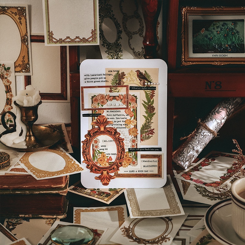 Set 50 Tờ Giấy Ghi Chú Họa Tiết Làng Quê Junk Journal Sáng Tạo DIY