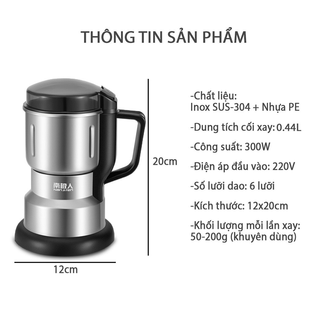 MÁY XAY HẠT KHÔ NGŨ CỐC ,GIA VỊ,CỐI INOX 6 LƯỚI TIỆN LỢI