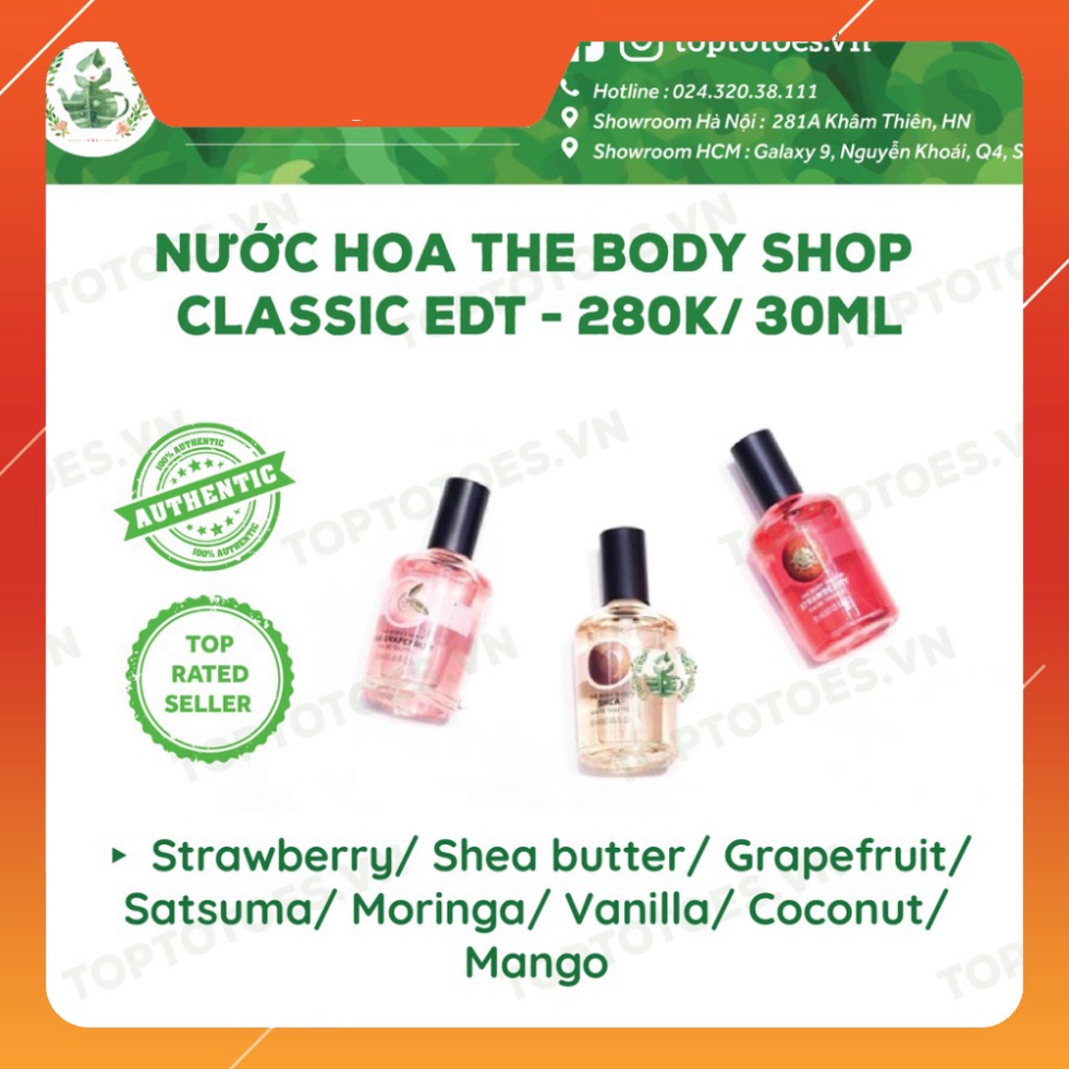 CHI ÂN HÈ Nước hoa The Body Shop Classic EDT - Strawberry/ Shea butter/ Grapefruit/ Satsuma/ Moringa/ Vanilla/ Coconut C