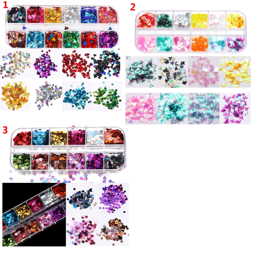 Hộp phụ kiện trang trí móng tay nghệ thuật hình lá rơi 3D nhiều màu sắc OKDEALS 12 ngăn DIY tiện lợi