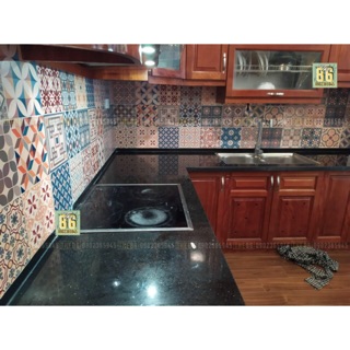 Decal gạch bông dán bếp style vintage, màu ấm áp