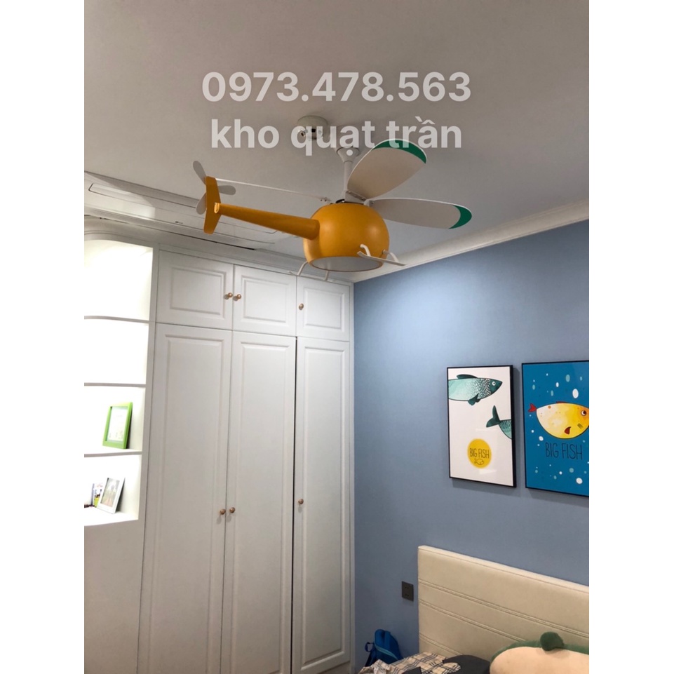 Quạt trần máy bay có đèn Led cho bé remote từ xa 6 tốc độ,đèn 3 màu ánh sáng đảo ngược chiều hút ẩm mùa đông,Bh 5 năm