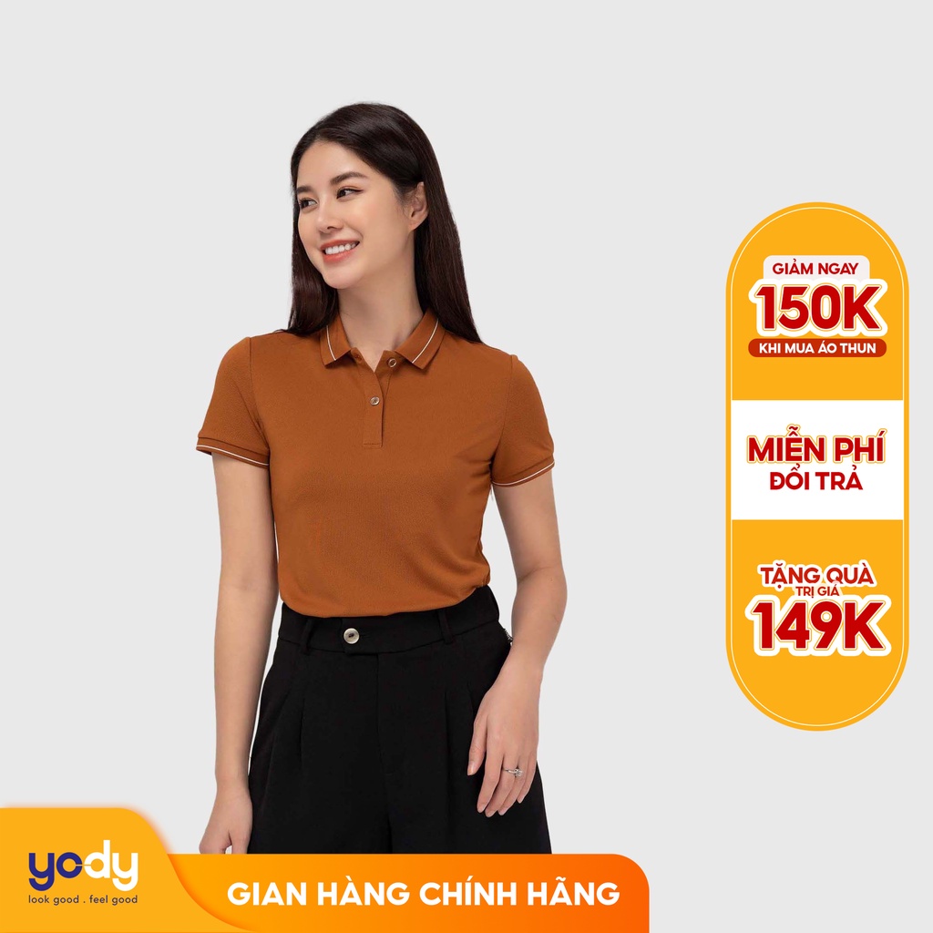 Áo Polo Yody nữ Bo kẻ Thun cộc tay chất liệu Cafe Thấm hút Mềm mịn APN3890 | BigBuy360 - bigbuy360.vn