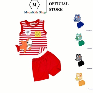 Bộ ba lỗ cho bé hình cá mập👕SỌC ĐÙI 5 MÀU chất liệu Thun Lạnh 100% bộ ba lỗ bé trai chất thun lạnh từ 6-18kg