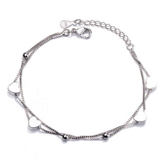 Lắc tay nữ bạc hình trái tim dây đôi