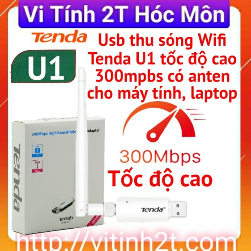 Usb thu sóng Wifi Tenda U1 tốc độ cao 300mpbs có anten cho máy tính, laptop