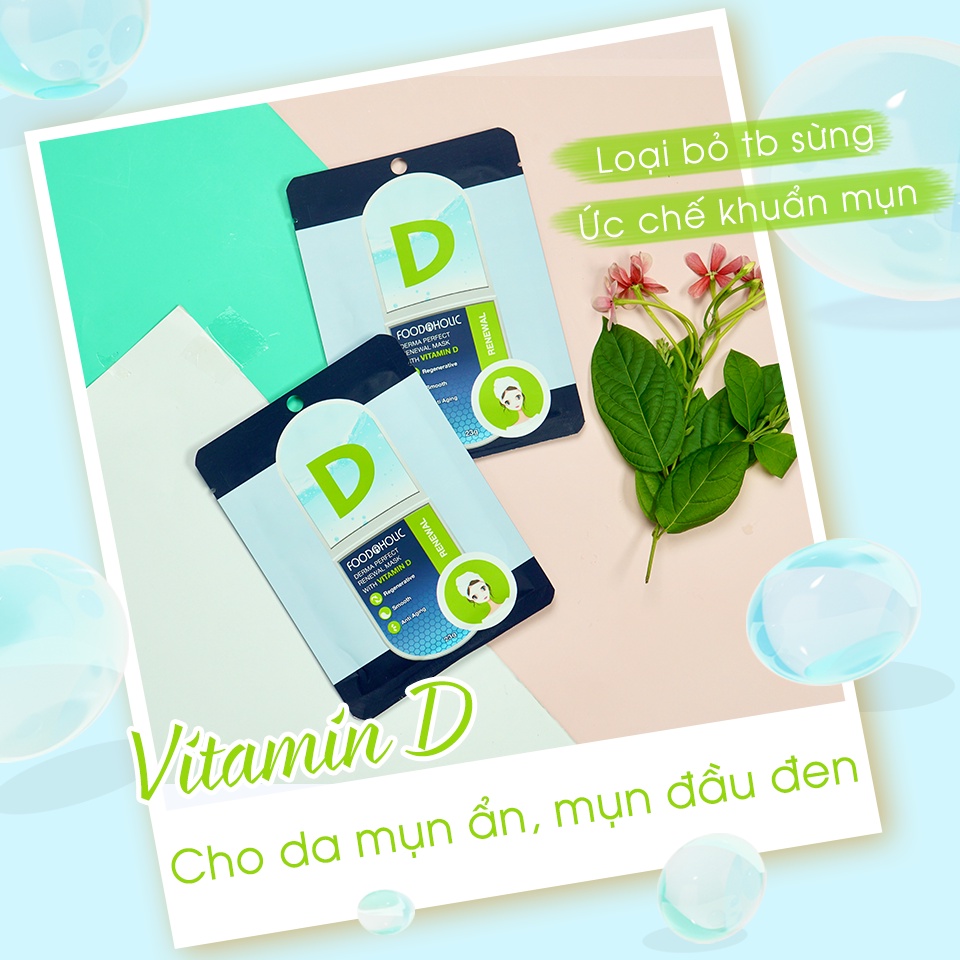 Combo 10 Mặt nạ tinh chất Vitamin D dịu da, dưỡng ẩm Foodaholic Derma Perfect Renewal Mask With Vitamin D 23g x10