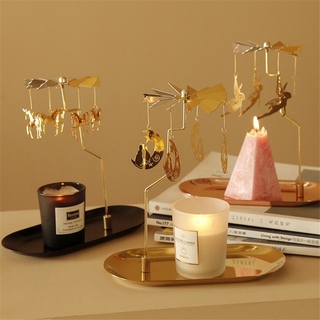 Rotating Candle Holder With Tray Romantic Revolving Lantern Gold European INS Windmill Creative Decoration Wedding Birthday Gift