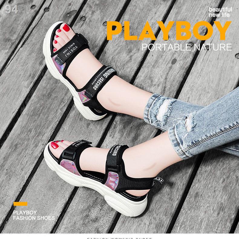 Dép thể thao nữ sinh hè 2021 đế dày mẫu mới phiên bản Hàn Quốc mái dốc với giày đi biển phong cách cổ tích giày lưới đế