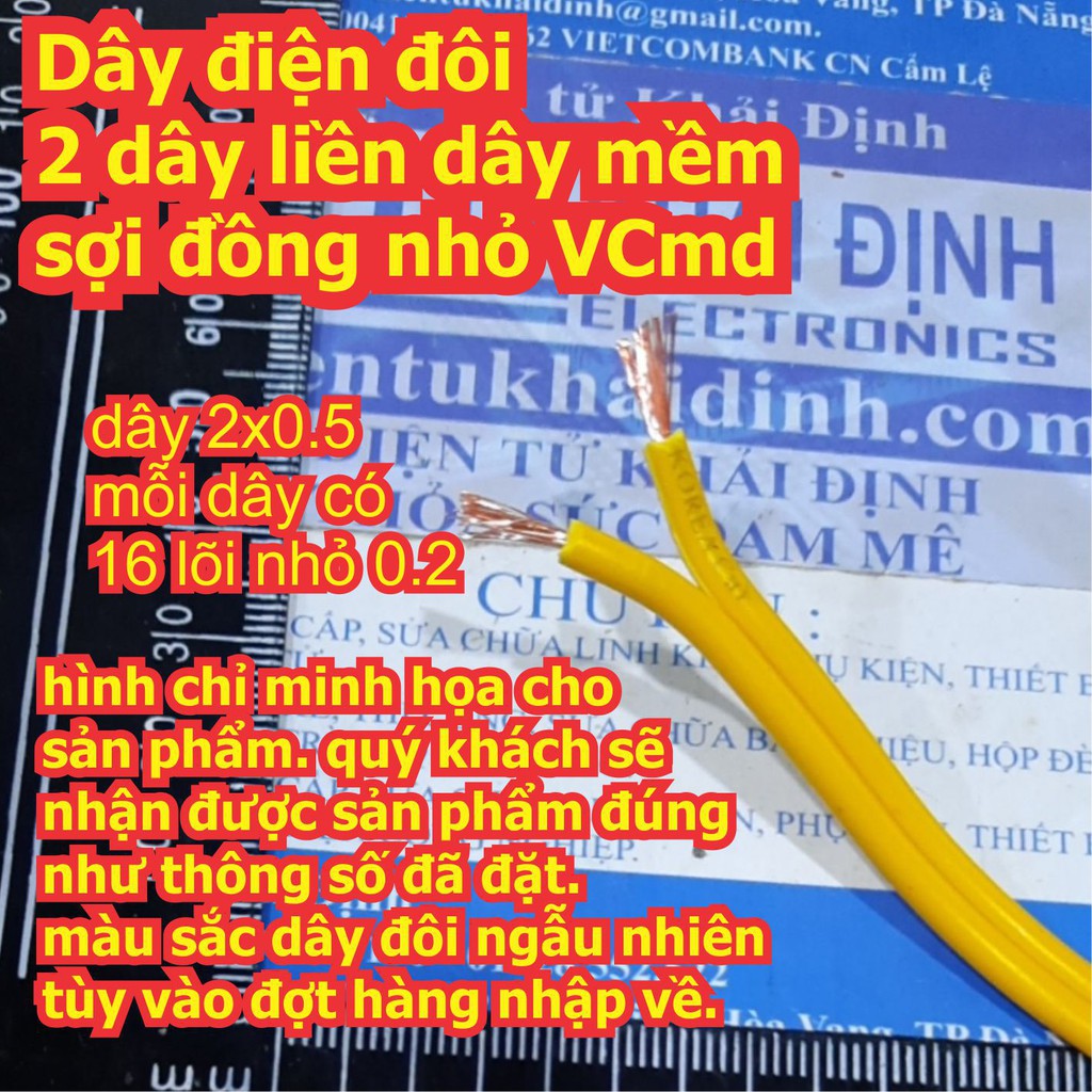 10 mét Dây điện đôi 2 dây liền dây mềm sợi đồng nhỏ VCmd 2x0.5mm2 kde7553