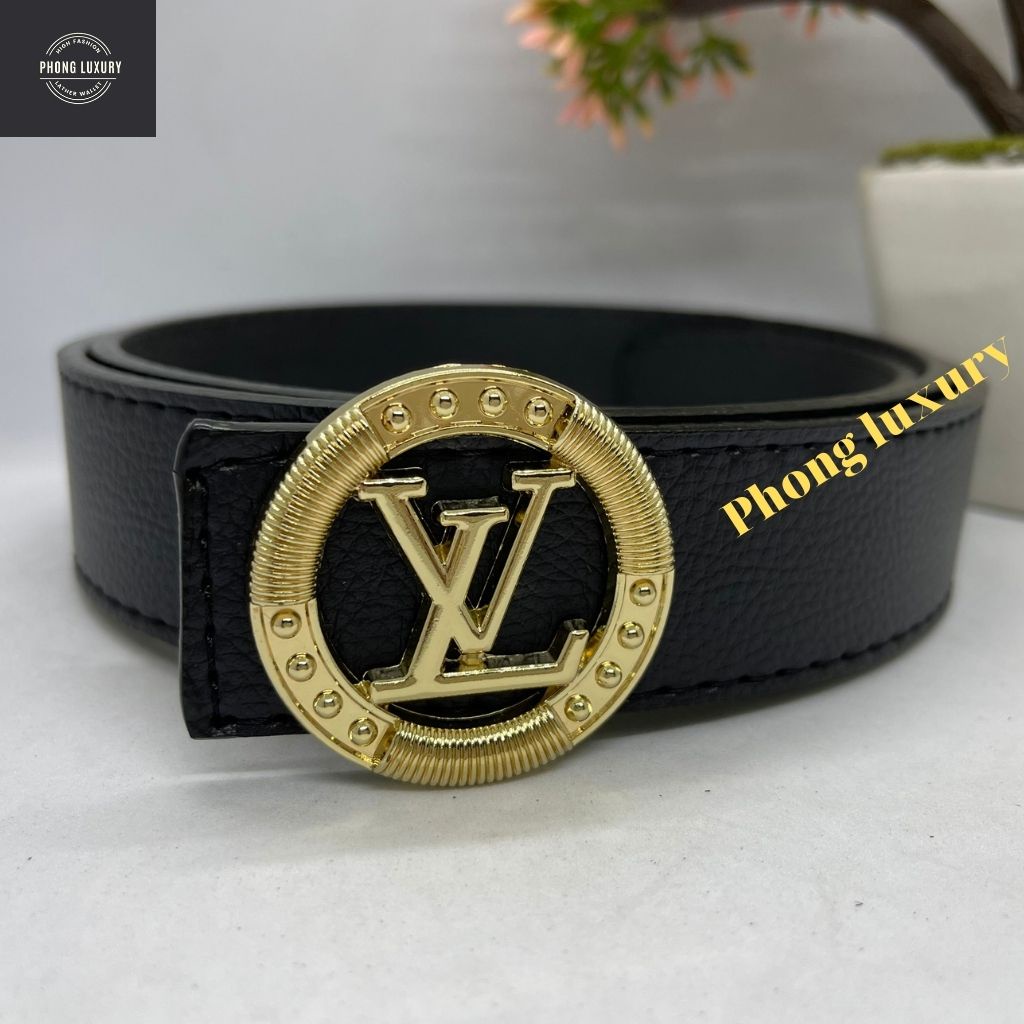 Thắt Lưng Nam/ Dây Nịt Nam Mặt Chữ L-V Chất Liệu Mặt Thép Không Gỉ, Dây Mềm Da Tổng Hợp PVC Màu Đen Độ Bền Cao