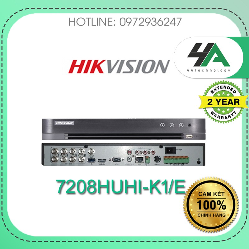 Đầu ghi hình 8 kênh analog HIKVISION DS-7208HUHI-K1/E(S), hỗ trợ cam liền mic (chính hãng hikvision Việt Nam)