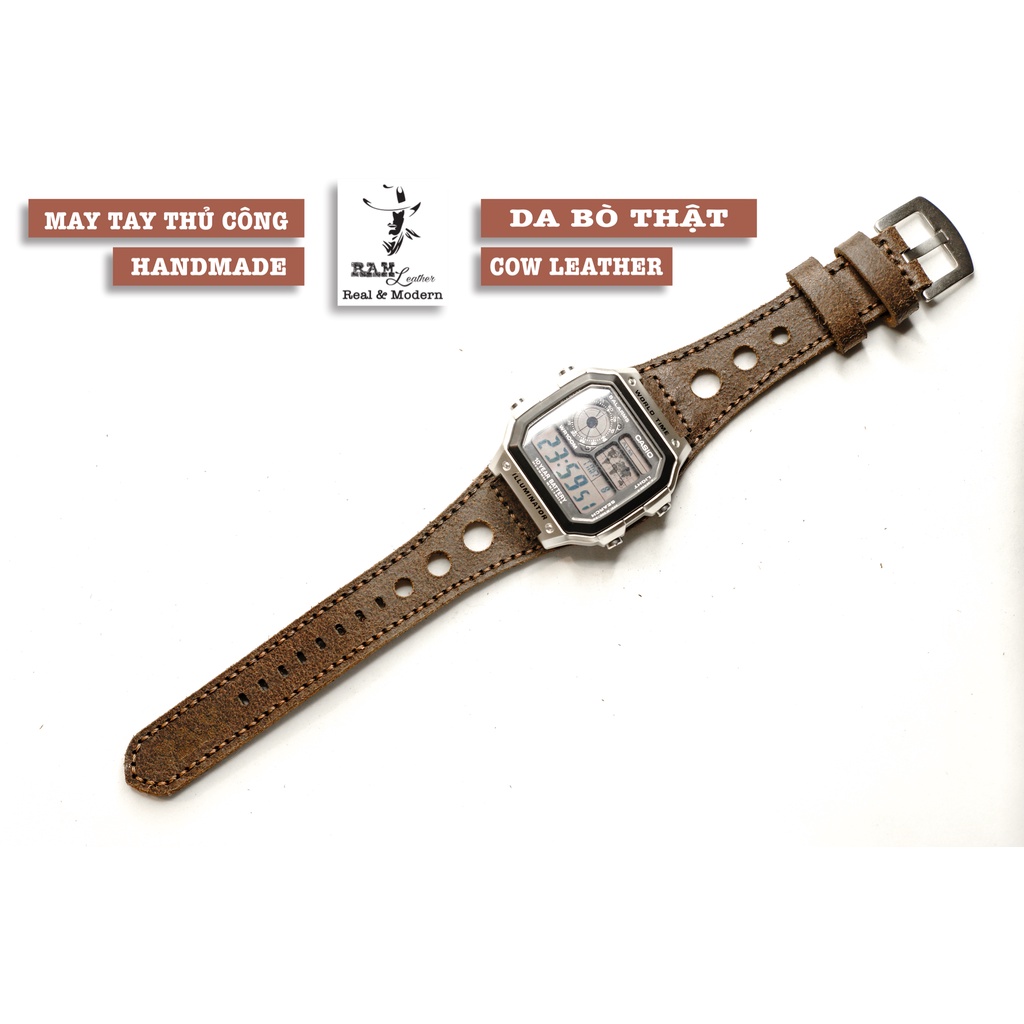 Dây đồng hồ RAM Leather BX5 cho Dây đồng hồ RAM Leather cho CASIO 1200, AE 1200, 1300, 1100, A159 , A168 , Size 18