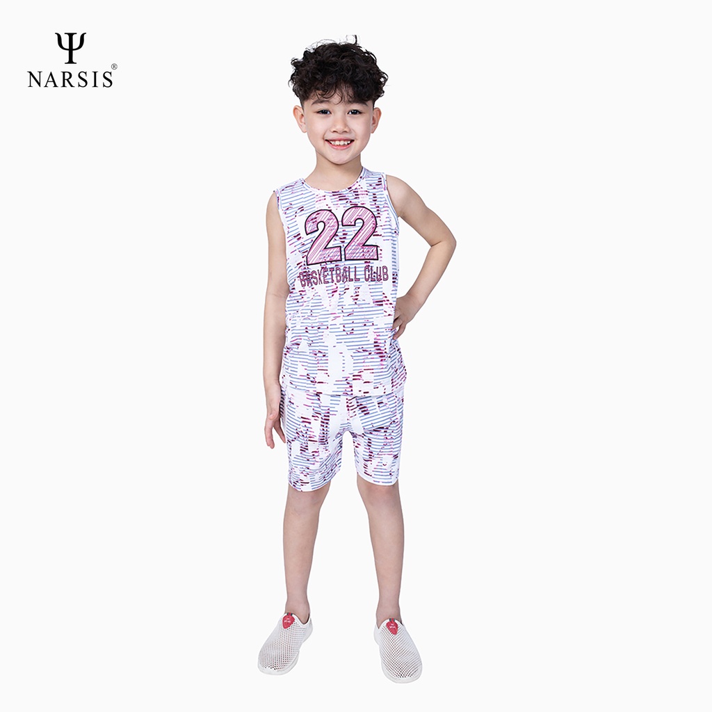 Bộ ba lỗ bé trai Narsis KE0011 kẻ xanh nâu đỏ in số