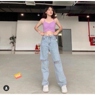 Baggy Jeans Ống Dài Rách Gối